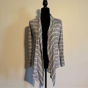 Gray Striped Women's drape front coverup Sweater - small